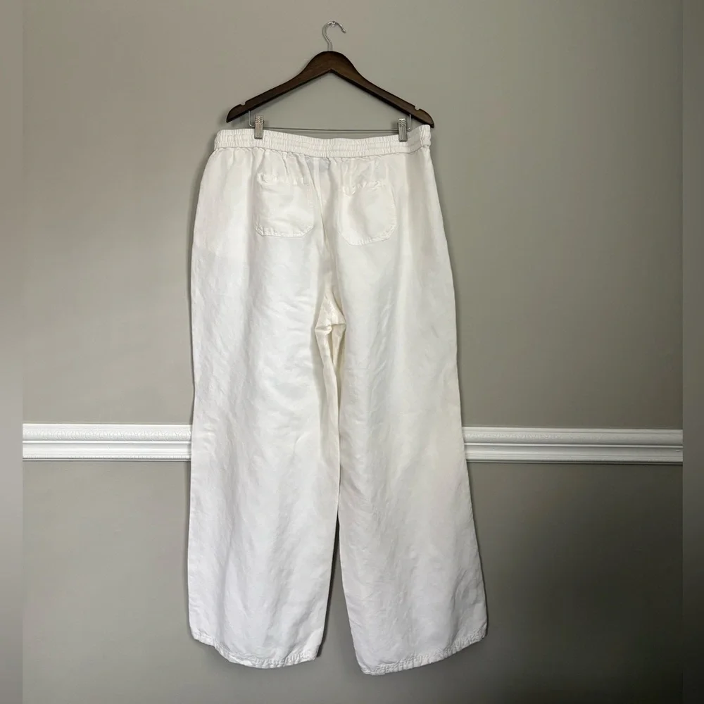 Lane Bryant White Linen Blend Wide Leg Pants Pull On Elastic Waist 18/20